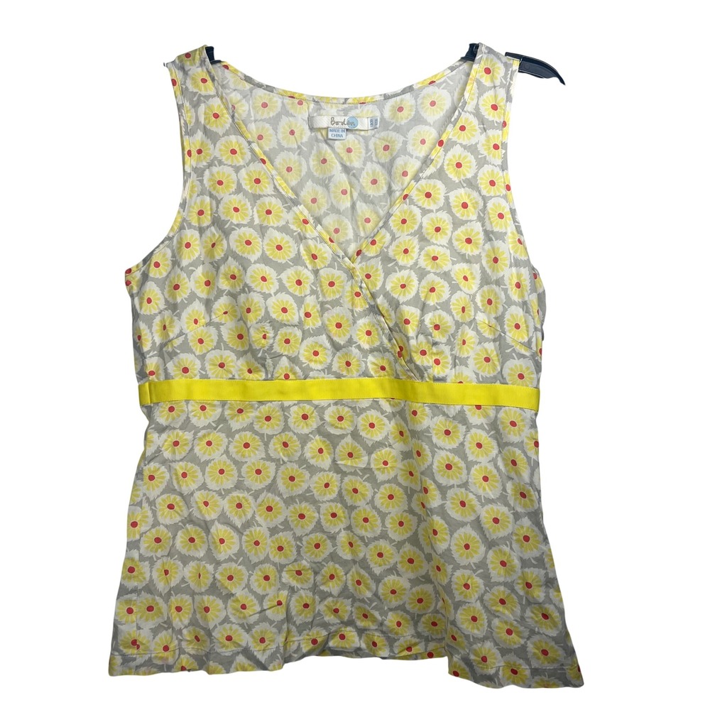 Boden Womens Yellow Grey Floral Daisy Cotton Sleeveless Top‎ WA266 US 6 UK 10